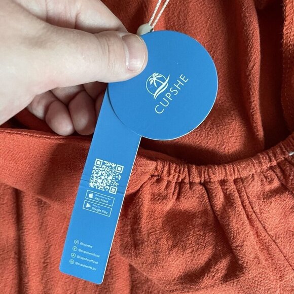 Cupshe Women M Orange Linen Blend Sleeveless Bow One-Shoulder Mini Dress NWT - Picture 7 of 10